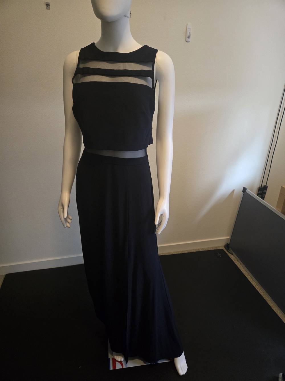 Night Way Collections Black Maxi Dress with Sheer Stripes